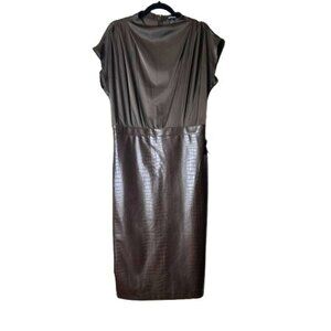 NEW NWT EXPRESS Chocolate Brown Faux Leather Midi Dress Size large